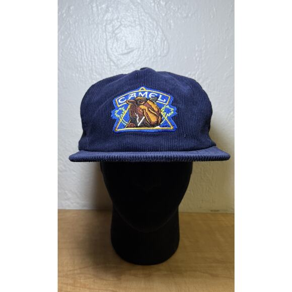 Vtg Joe Camel Smooth Character Dark Blue Corduroy Cap Hat 90s Cigarette Promo - Picture 1 of 3
